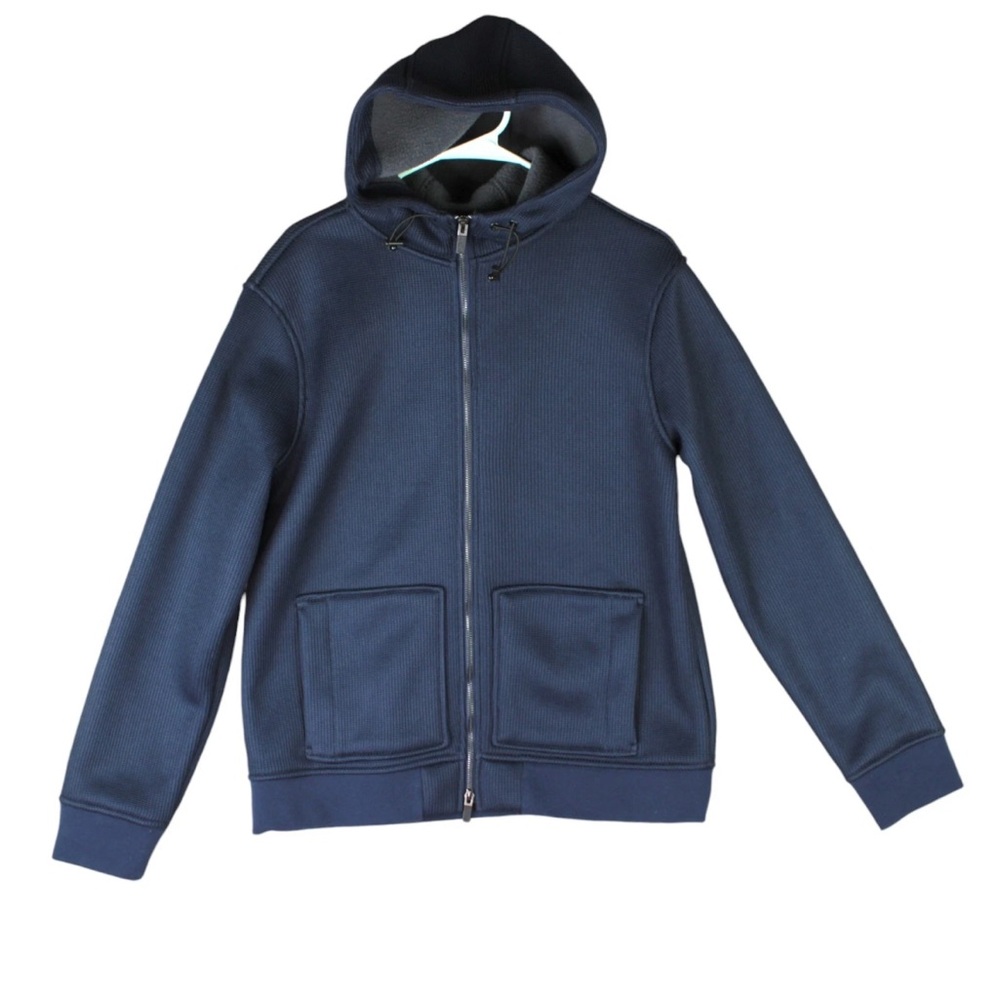 Hickey Freeman Men Blue Solid Full Zip Hooded Jacket Sweatshirt Size M Fleece